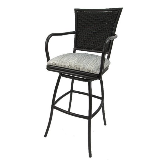 Indoor/Outdoor Counter 26" Kitchen Bar Stool - Brown Frame - Natural Fun Fabric
