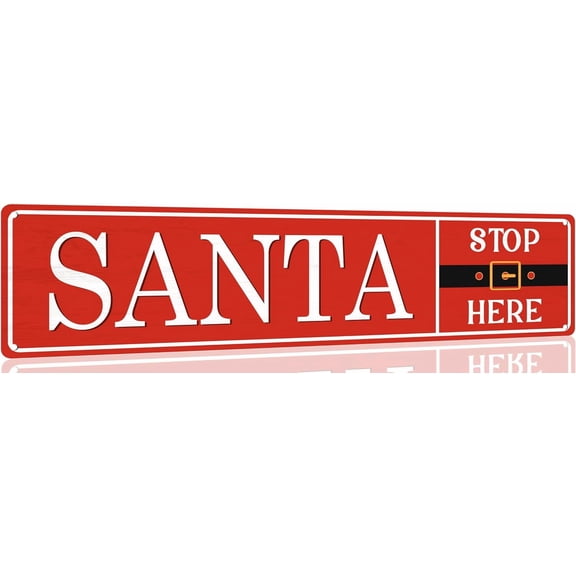 Santa Stop Here Tin Sign Funny Christmas Metal Signs Vintage Santa Print Art Poster Wall Decor For Kitchen Patio Yard Office Cafe Bar 4x16 Inch