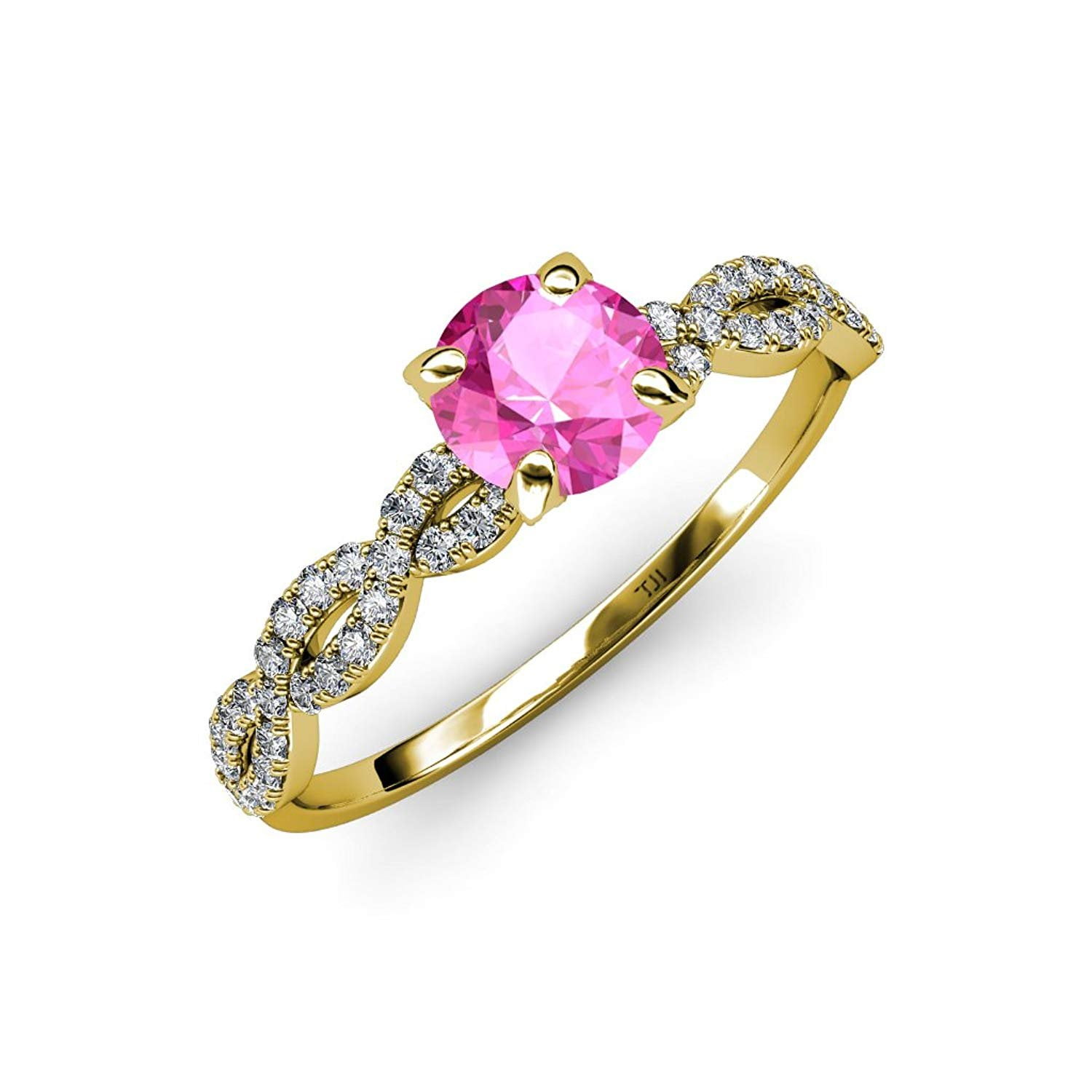 Pink Sapphire and Diamond Infinity Engagement Ring 1.58 ct tw in 14K Yellow Gold by TriJewels