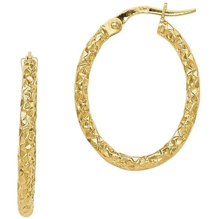 10kt Gold Polished Diamond-Cut Oval Hoop Earrings