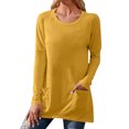 thumbnail image 1 of Baberdicy T-Shirts pour Femmes Chandails en Molleton à Manches Longues pour Femmes Pulls à Col Rond Color Block Tuniques Hauts pour Femmes Jaune, 1 of 4