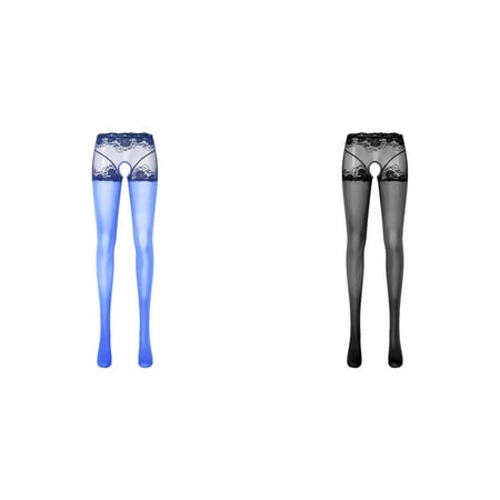 Lojoutye 2 Pack(Blue 1PCS & Black 1PCS) Multipack for Women Bras Womens Oil Glossy Crotchless Pantyhose Stockings Stretchy Tights Valentine Sports Lingerie
