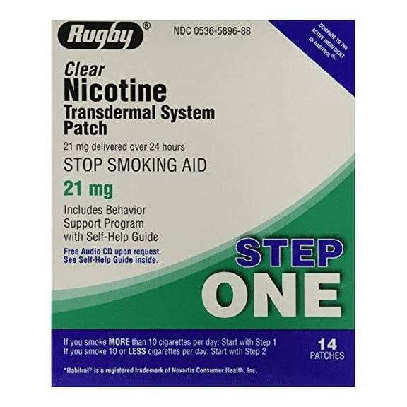 Rugby Clear Nicotine Transdermal System Patch, 21 mg, 14 Count