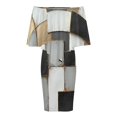thumbnail image 5 of Vinatge Geometric Abstract Art Grey Black Gold Women's Off The Shoulder Ruffles Summer Wedding Guest Loose Casual Party Beach Dress, 5 of 9