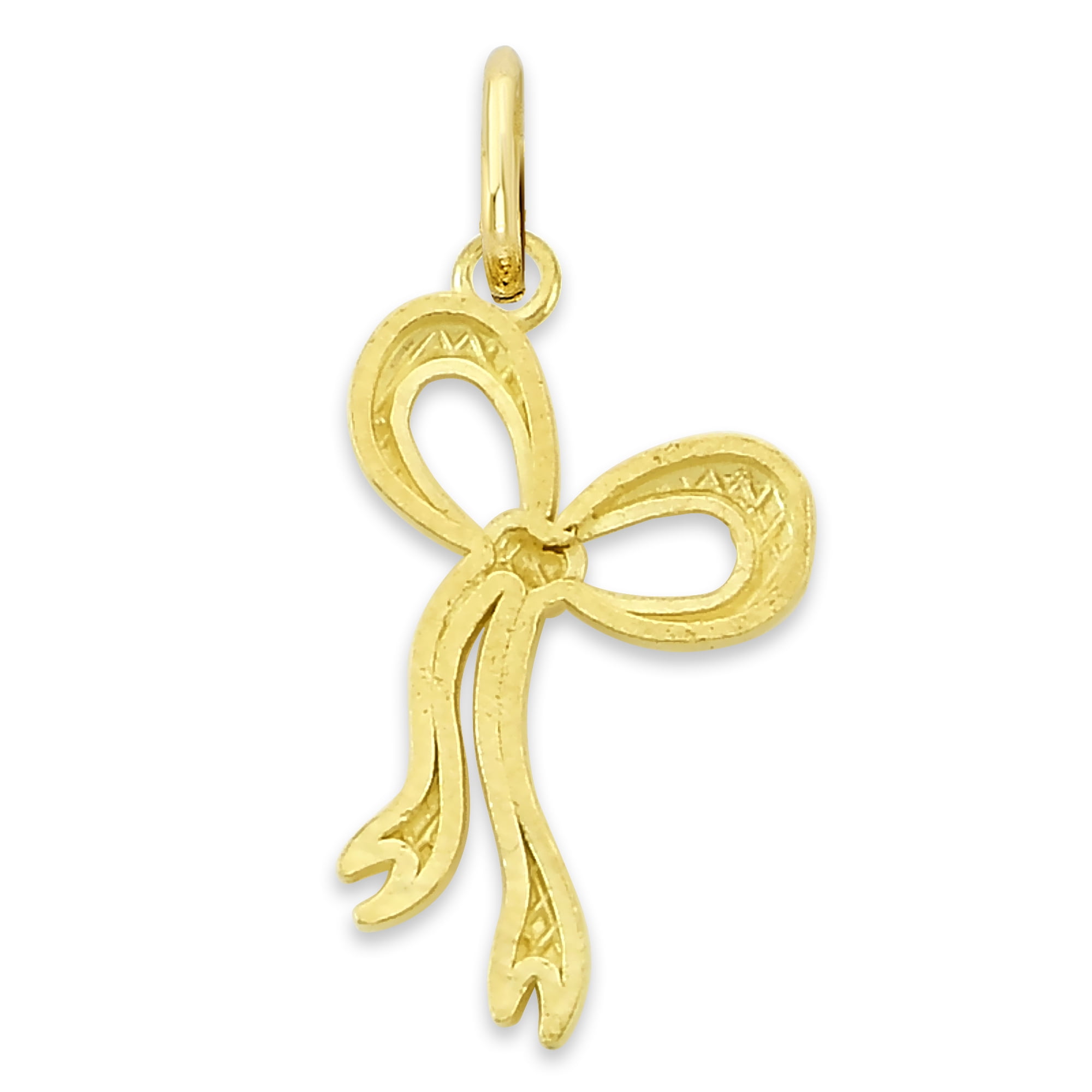 Solid 10k Gold Ribbon Charm - Cute Charm Jewelry with Jump Ring