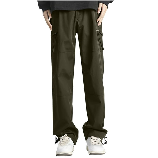 Pantalones de trabajo de longitud completa para hombre, de color liso, con bolsillos, de pierna recta