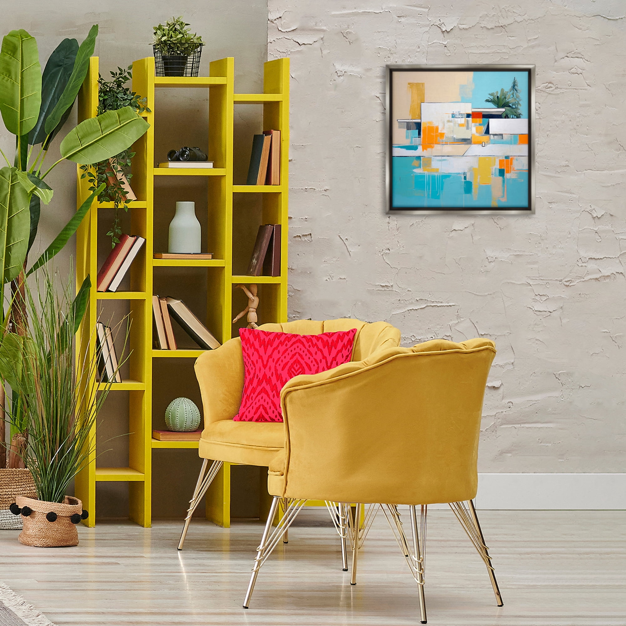 Stupell Industries Tropical Abode Abstraction Town & City Painting Gray Floater Framed Canvas Art Print Wall Art, 18 x 18