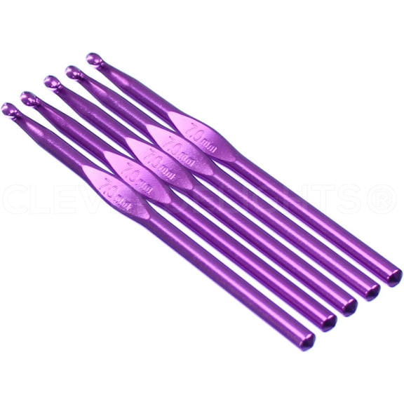 5 Pack - CleverDelights Size K/L (Size 10.75) Aluminum Crochet Hooks - 6" Length - 7mm Diameter - Knitting