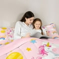 thumbnail image 4 of Feelyou Cartoon Unicorn Kids Bedding Comforter Set 7 Pieces, Cute Planet Stars Full Bedding Set, Rainbow Cloud Galaxy Reversible Fitted Sheet Flat Sheet, Ultra Soft Bedroom Decor, 4 of 7