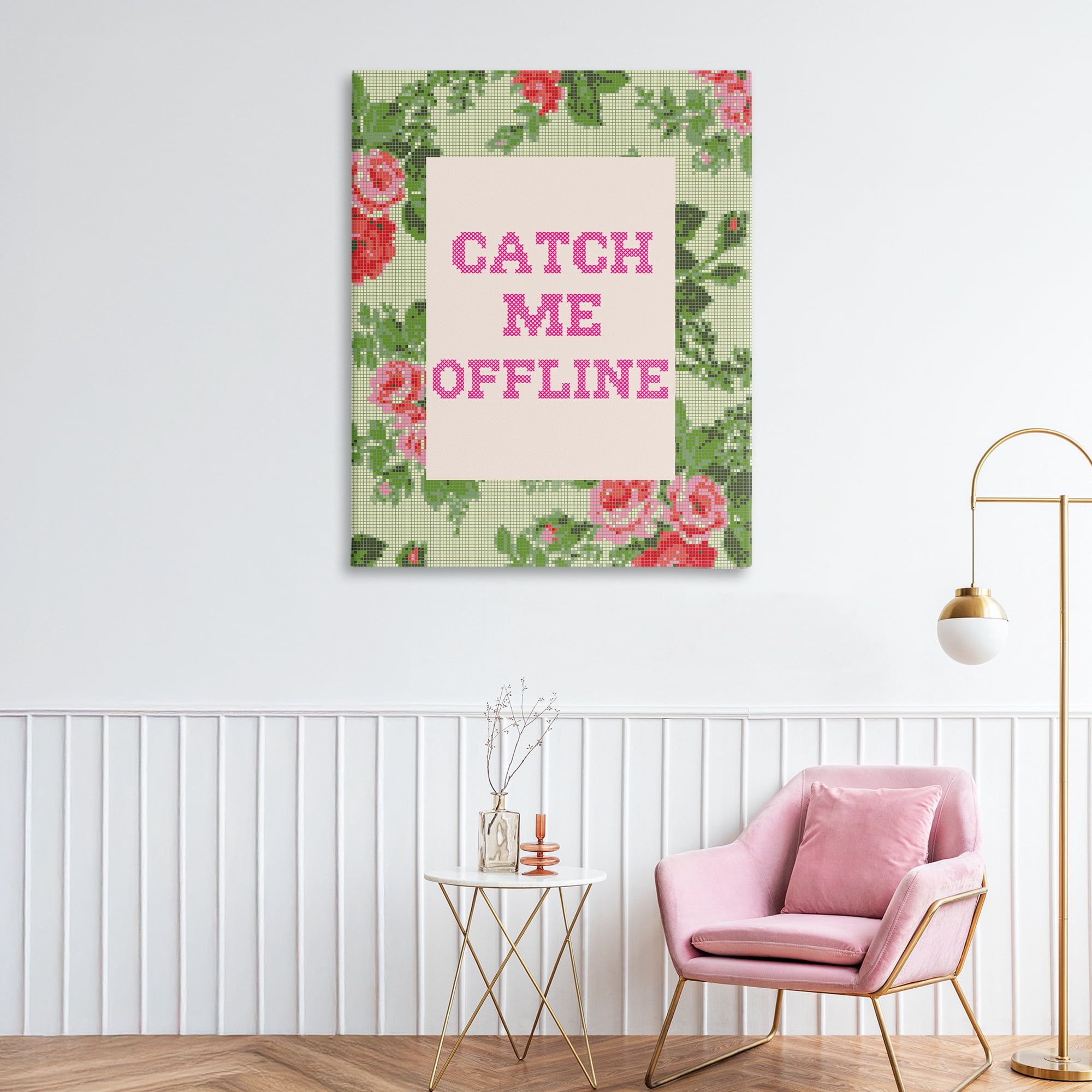 Stupell Industries Catch Me Offline Faux Cross Stitch Canvas Wall Art, design by Lil' Rue