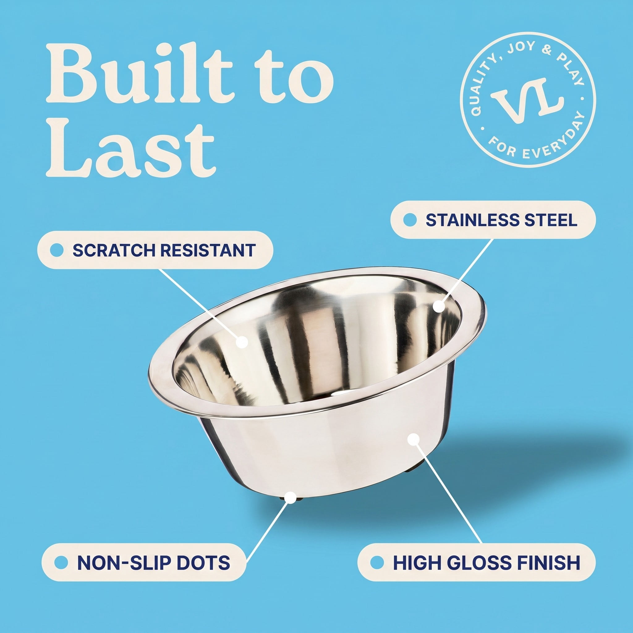 (3 pack) Vibrant Life Extra Small 1.5-Cup Stainless Steel Pet Bowl, Silver
