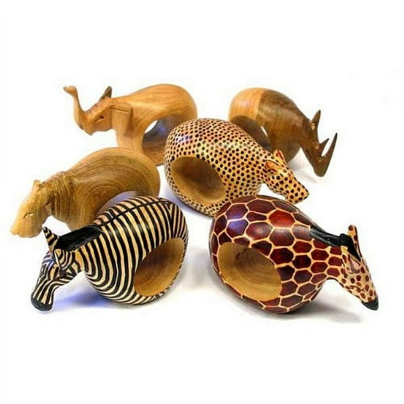 global crafts Mahogany Wood Animal Napkin Rings - Set of Six