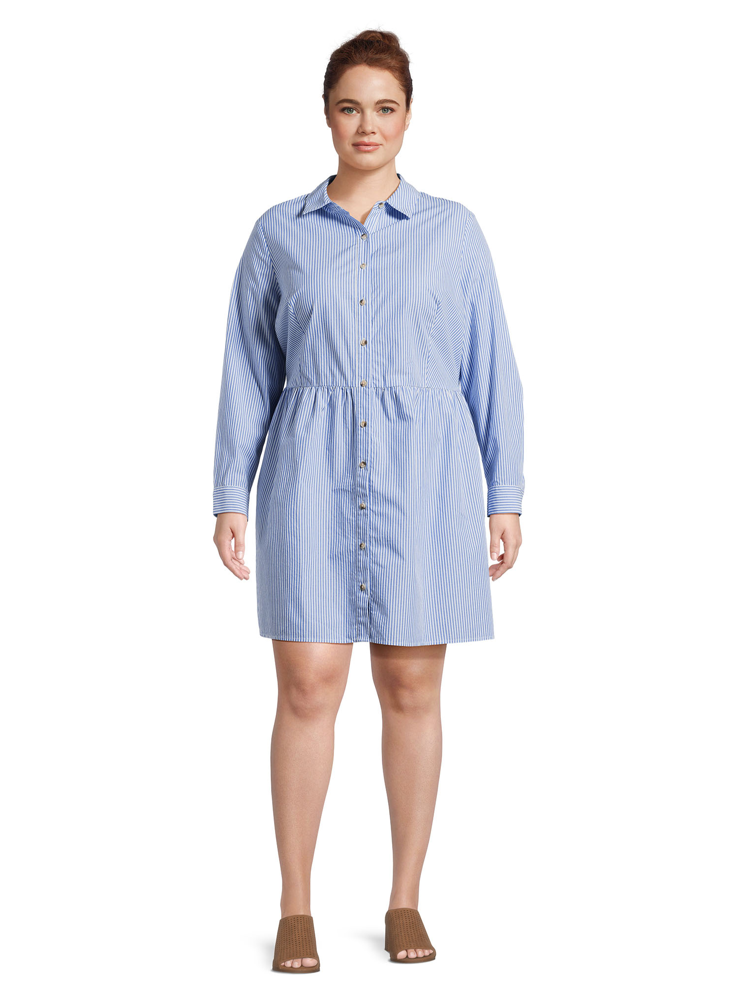 Nine.Eight Women's Plus Size Mini Shirtdress with Long Sleeves - image 2 of 6