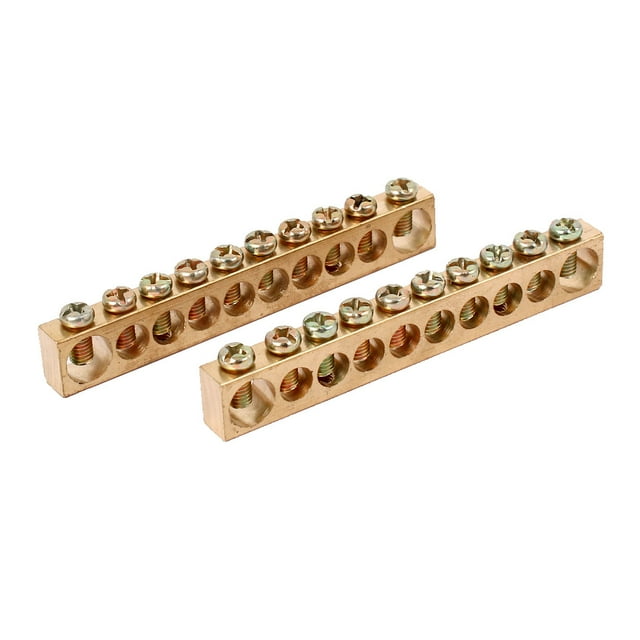 Unique Bargains 10 Holes Electric Distribution Cabinet Wire Terminal Ground Copper Bar 2pcs