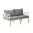 thumbnail image 3 of GDF Studio Briar Modern Outdoor Patio Sectional 7 Piece Conversation Set, Square Coffee Table and Cushioned Seater, White+Light Gray, 3 of 17