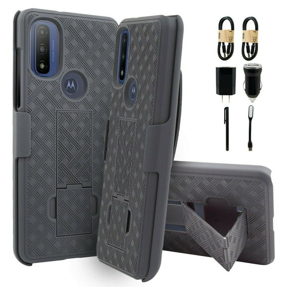 Value Pack ! for Motorola Moto G Pure Slim Case Phone Case 360° Cover Clip Kickstand Holster Hybrid Shock Bumper with Tempered Glass