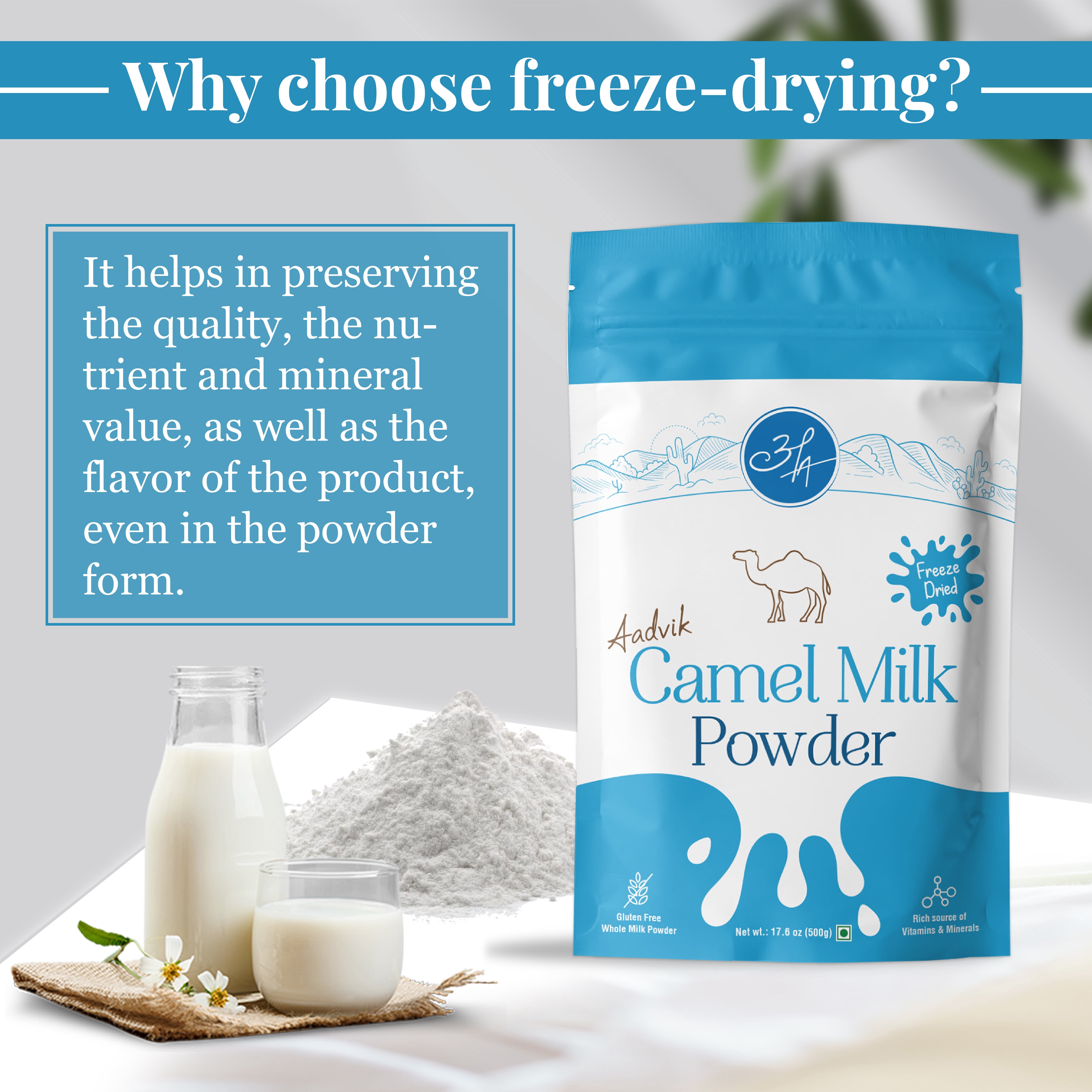 Aadvik Camel Milk Powder | Freeze Dried | Pure and Natural | 500 gm
