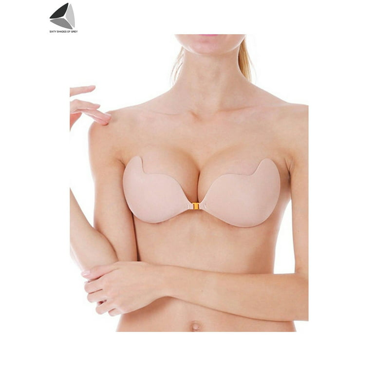 PULLIMORE Push Up Adhesive Bra Chest Gathered V Neck Silicone Bras  Strapless Backless Invisible Bras (Cup C, Skin) 