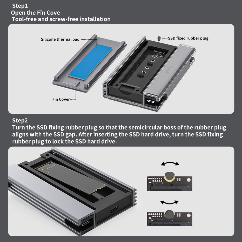 40Gbps M.2 NVMe SSD Enclosure with Cooling Fan,Built-in Cable Slot& Tool-Free Installation,Compatible with Mac/PC/iPad,/PlayStation PS5/Xbox,M.2 Enclosure Supports 2280/2260/2242/2230