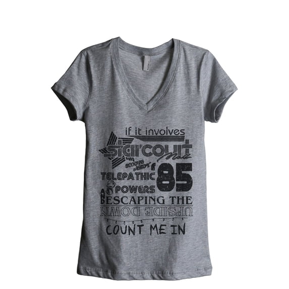 Starcourt Mall Upside Down Women's Fashion Relaxed V-Neck T-Shirt Tee Heather Grey Large