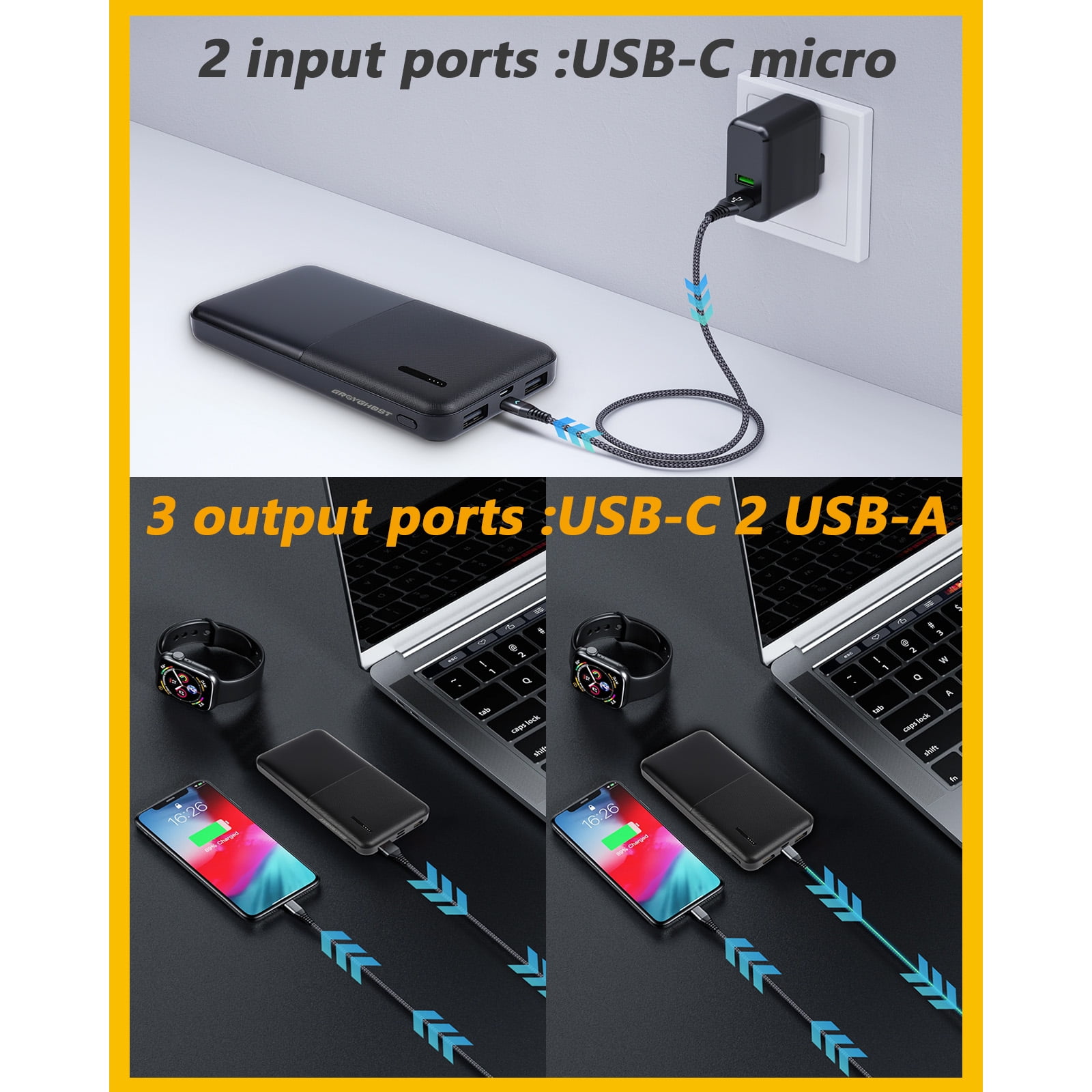 USB-C Portable Battery Charger, 50000mah Power Bank - Black, Ultra-Compact, Fast Charging for iPhone, Samsung and More