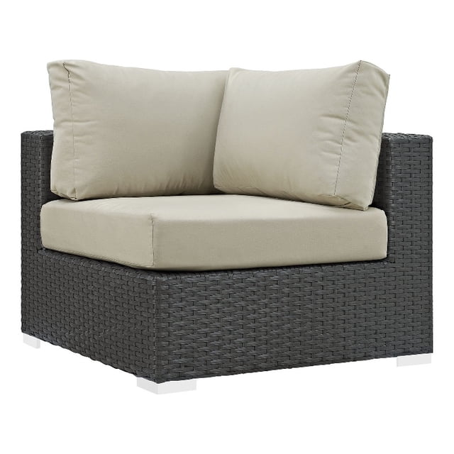 Modway Sojourn Aluminum Fabric Rattan Patio Corner Sofa Chair in Canvas/Beige