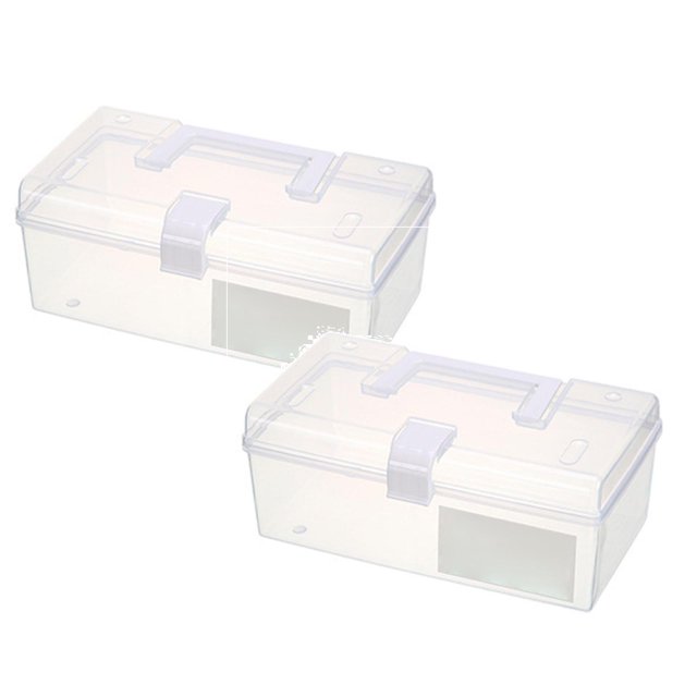 Oleegame 2 Pcs Bleu Jus Portable Boîte de Rangement en Plastique Transparent avec Poignée Verrou Blanc