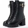 thumbnail image 4 of NOKIO Women’s Cowboy Boots Pointed Toe 𝖢hunky Platform Motorcycle Riding Boots Wide Calf Design with Buckle & Side Zipper for Extended Comfort, 4 of 4