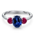 thumbnail image 3 of Gem Stone King 2.10 Ct Oval Blue Created Sapphire Red Created Ruby 925 Sterling Silver Ring, 3 of 6