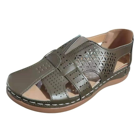 

Inkach Sandals Hollow Flat With Round Toe Retro Low-Top Roman Womens Shoes