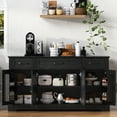 thumbnail image 3 of Euroco 55 Inch Farmhouse Buffet Cabinet, 4-Door Sideboard with Fluted Details & Adjustable Shelves, Storage Cabinet for Dining Room, Kitchen, Living Room, Entryway, Black, 3 of 26