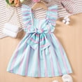 thumbnail image 2 of Little Girls Summer Dresses Casual Striped Bow A Line Dress With Flutter Sleeves Clothes for Kids Size 5-6T, 2 of 7