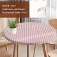 thumbnail image 4 of Pink Striped Round Tablecloth, Fitted Table Cover with Elastic for 36"-44" Round Tables, Modern Simple Farmhouse Beige Vintage Table Cloth Outdoor Indoor Dinning Party Waterproof Tablecloths, 4 of 7