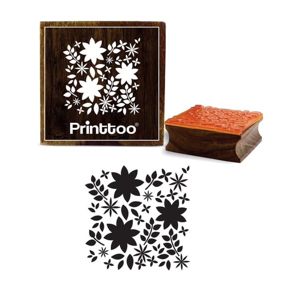 Printtoo Card Making Floral Leaf Pattern Wooden Rubber Stamp Square Stamps-5 x 5 Inches