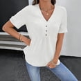 thumbnail image 5 of Womens Short Sleeve Babydoll Tops Solid Color Cotton Linen V Neck Tunic Shirts for Women 2026 Summer Ruffled Hem Blouses White 2XL, 5 of 6