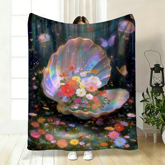 Pearl Shell HD Printed Flannel Blanket, Soft Cozy Lightweight Throw, Bedspread for Sofa Bed Living Room, Perfect Gift for Family
