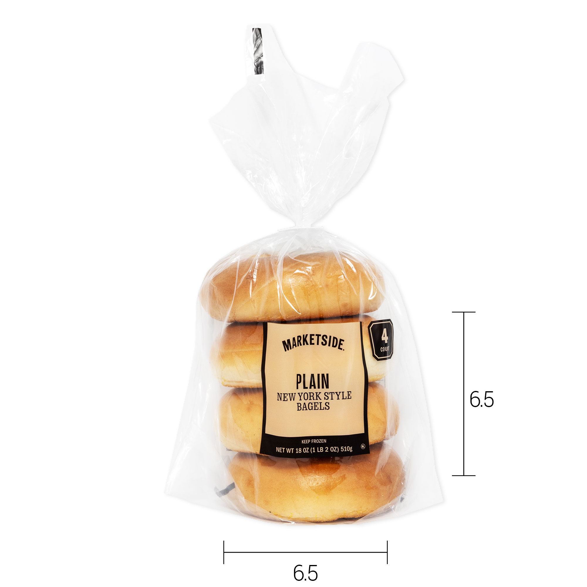 Marketside Fresh Plain Bagels, Wheat and Barley Flour, Shelf-Stable, 18 oz, 4 Count