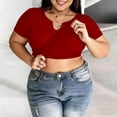 thumbnail image 2 of Plus Size Tees For Women V Neck Short Sleeve Built In Bra Pullover Tops Summer Casual Loose Basic T Shirts (3XL, Red), 2 of 7