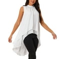 thumbnail image 4 of INSPIRE CHIC Women's Chiffon Tops Mock Neck Sleeveless Tie Back High Low Hem Summer Shirt Blouse S White, 4 of 6
