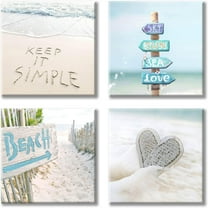 Costal Canvas Wall Art Picture: Beach Photographic Canvas Artwork for Room‘s Wall Decoration (16” x 16'''' x 4 Panels)