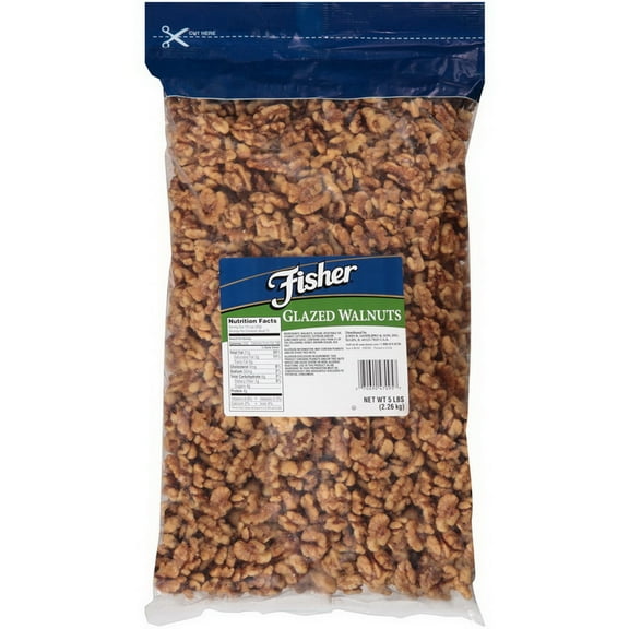 (Price/Case)Fisher Walnut Halves & Pieces Glazed 5 Pound - 1 Per Case
