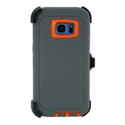 WallSkiN Turtle Series Holster Case for Galaxy S7 Edge (5.5”), 3-Layer Full Body Protective Cover - Belt Clip works w Otterbox Defender Cases - Kickstand & Shock, Drop, Dust Proof - Grey/Orange