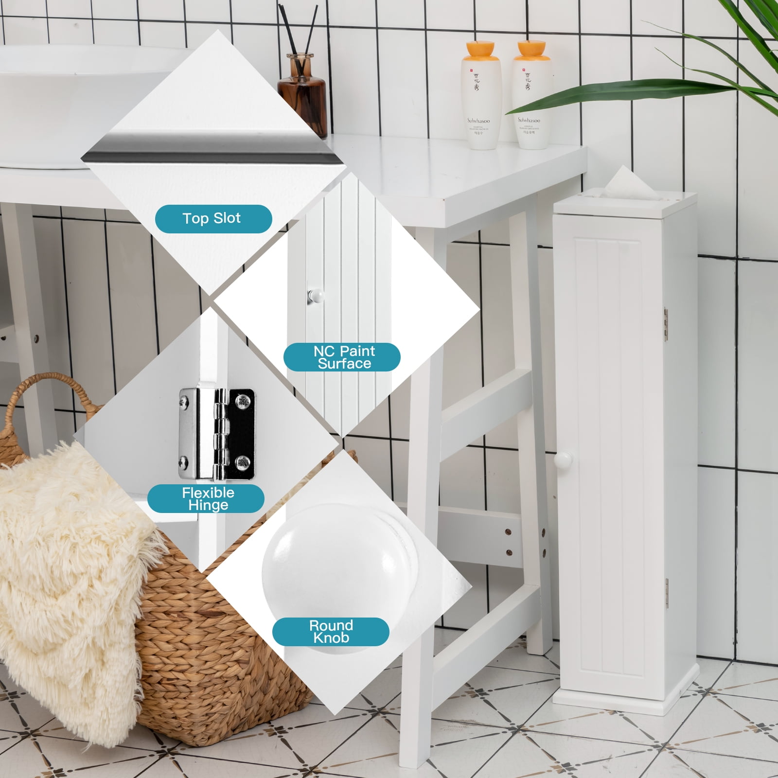 Giantex Small Bathroom Storage Cabinet, Free Standing Toilet Paper Holder, Storage Organizers Stand for Small Space & Corner
