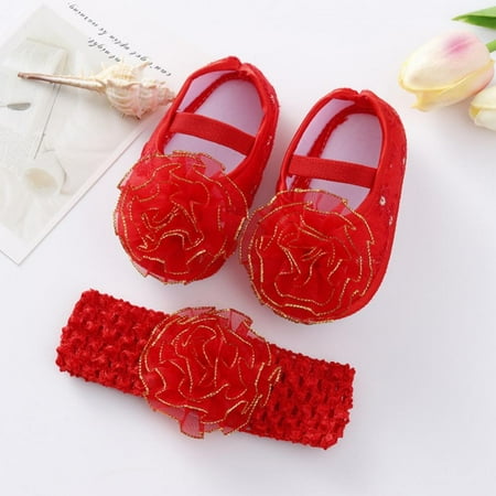 

Baby Girls Soft Soled Princess Shoes with Hair Band