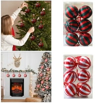 6PCS Red & Green Striped Christmas Baubles, Shiny Hanging Ornaments, Holiday Tree Decorations, Vibrant Christmas Ball Set for Tree, Home & Party Decor