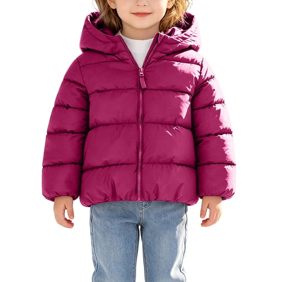 Besolor Toddler Girls Puffer Jacket Kids Long Sleeve Zipper Hooded Fall Winter Thick Warm Outdoor down Jackets Tops(18-24 Months,Wine)