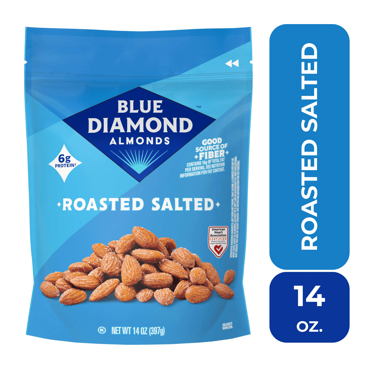 (6 pack) Blue Diamond Almonds, Roasted Salted Flavored Snack Nuts Perfect for Snacking, 14 oz