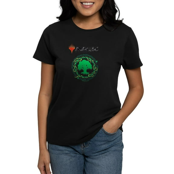 CafePress - Magic Green Mana Symbol T Shirt - Women's Traditional Fit Dark T-Shirt