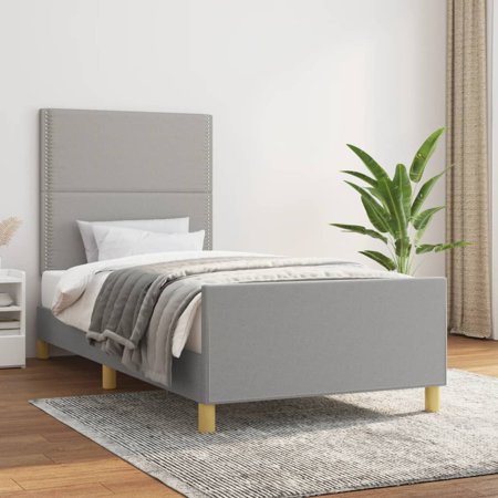 vidaXL Bed Frame with Headboard Light Gray 39.4 x74.8  Twin Fabric