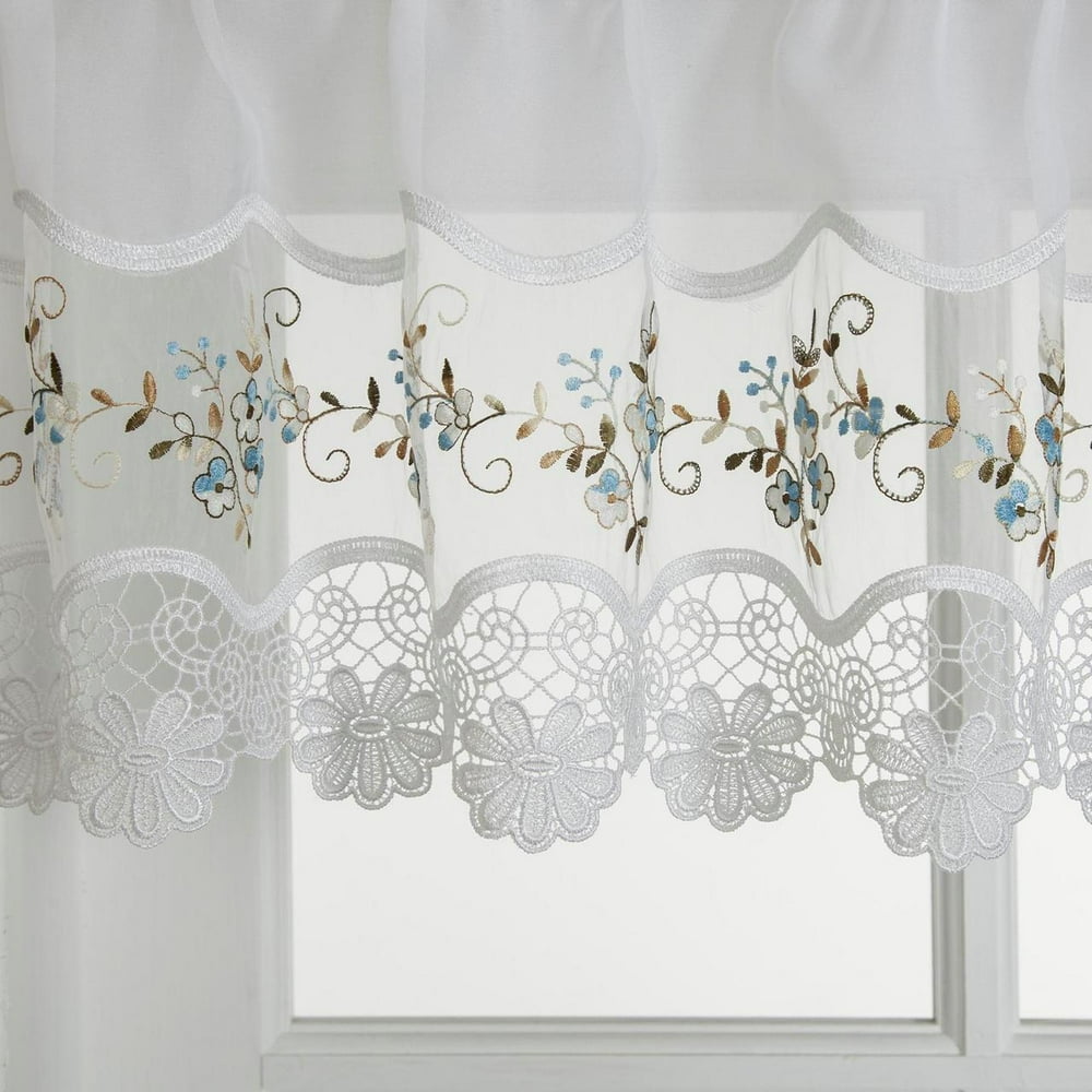 Vintage embroidered blue kitchen curtain swag - Walmart.com - Walmart.com